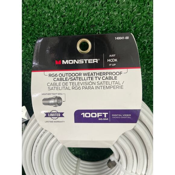 Monster Cable Video Coaxial Cable Digital 75 Ohm 100 ' Carded 2 Pack - Picture 2 of 3